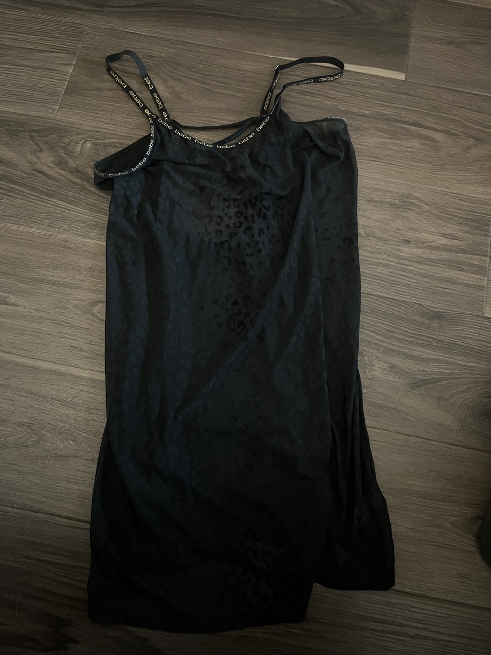 bebe Black Sheer Mesh Slip Dress with Branded Tag